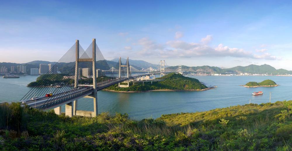 Kap Shui Mun Bridge, Tsing Ma Bridge, Ting Kau Bridge and Tai Mo Shan seen from Fa Peng Teng | 從花瓶頂望汲水門大橋、青馬大橋、汀九橋、馬灣、大帽山