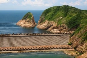 Po Pin Chau Sea Stack seen from High Island Reservoir East Dam