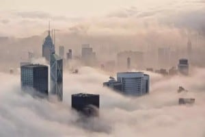 Fog at Hong Kong Island seen from Lugard Road